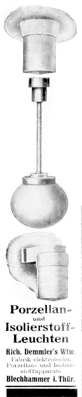RIDEM - Rich. Demmler&rsquo;s Wwe. Anzeige f&uuml;r Porzellanleuchten aus dem Jahr 1933.