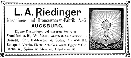 L. A. Riedinger Anzeige-Werbung aus dem Jahr 1899.